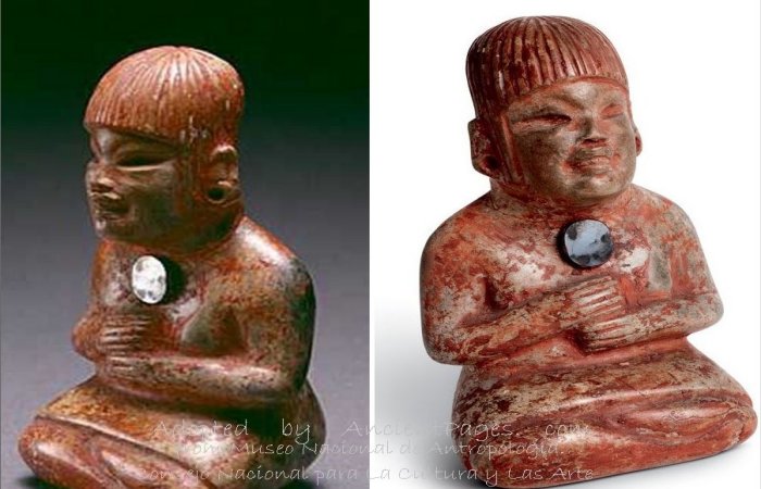 Mysterious Figurine Of Seated Olmec Woman With Polished Hematite Disk