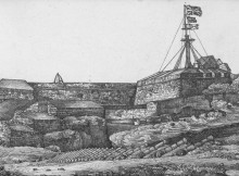 Fort at Kannur (St. Angelo Fort) in Southern India - Pen-and-ink drawing of the fort at Kannur by Thomas Cussans (1796-1870). credits: wikipedia