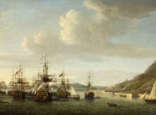 Admiral George Rodney's relief fleet at Gibraltar with captured Spanish battleships from the Battle of Cape St Vincent, by Dominic Serres