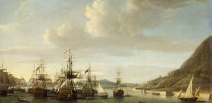 Admiral George Rodney's relief fleet at Gibraltar with captured Spanish battleships from the Battle of Cape St Vincent, by Dominic Serres