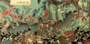 A painting depicting the Battle of Shiroyama, the final phase of Satsuma Rebellion, by Nagashima Mōsai (Utagawa Yoshitora), 1877.