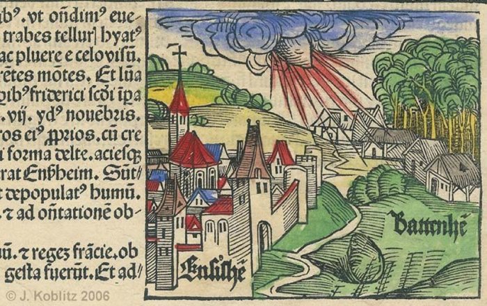 Ensisheim woodcut . Image via Dr. Martin Horejsi/ http://www.meteorite-times.com/