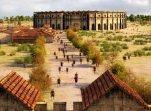 Taverns, amphitheater and gladiator school, view from the city wall of Carnuntum – visualization (c) LBI ArchPro, 7reasons