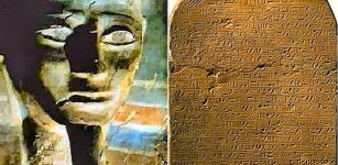 Left: Sarcophagus of Kamose, Cairo Egyptian Museum; Right: Kamose's second stela which records his victory against the Hyksos (Luxor Museum). Images via Wikipedia