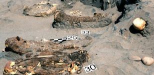 The Atacama mummies wrapped in burial shrouds and mats. One of the dead has a bow. Photo: Archives of the Tambo Project of the University of Wrocław.