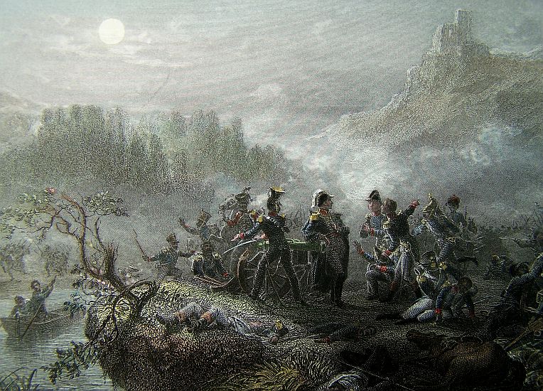 Marshal Mortier at the battle of Durenstein in 1805. riginal steel engraving drawn by A. Sandoz. Image via wikipedia