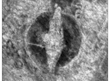 Ship outlineThe outline of the Viking ship can clearly be seen in this image from the radar data. Image: NIKU