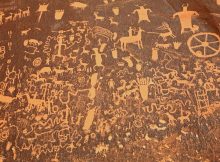 Newspaper Rock near Moab, UT – a closer view. Image via wikipedia