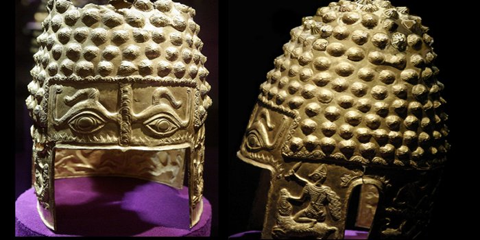 Ancient Dacian Gold Helmet With Piercing Evil Eyes