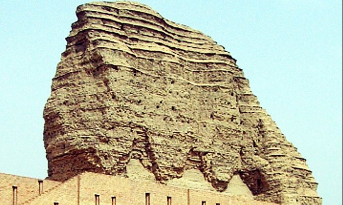 The ziggurat at Aqar Quf rises 180 feet above the desert west of Baghdad.