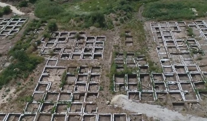 Aerial view of the huge settlement from the Neolithic Period that was discovered in the archaeological excavations. Copyright: Eyal Marco, Israel Antiquities Authority