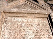 The 3rd century inscription, in Ancient Greek with the names of 44 members of the Dionysus religious society