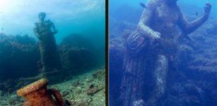 Submerged remains of Emperor Claudius' nymphaeum (as found on display in the Phlegraean Fields' Archaeological Museum in the Aragonese Castle in Baia).