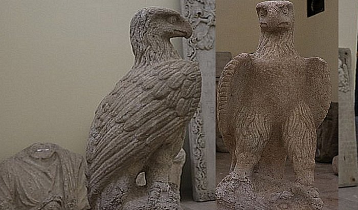 One of the two 2,000-year-old marble eagles.