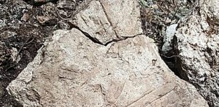 Stele with burn marks due to extreme fire in Witzna, in 697.