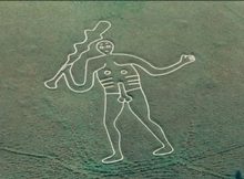 Cerne Abbas Giant is figure cut into the hillside to the north-east of the village of Cerne Abbas, and to the north of Dorchester, Dorset.