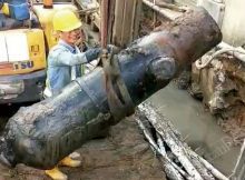 the old cannon dug out by an excavator on a construction site in the Inner Harbour area