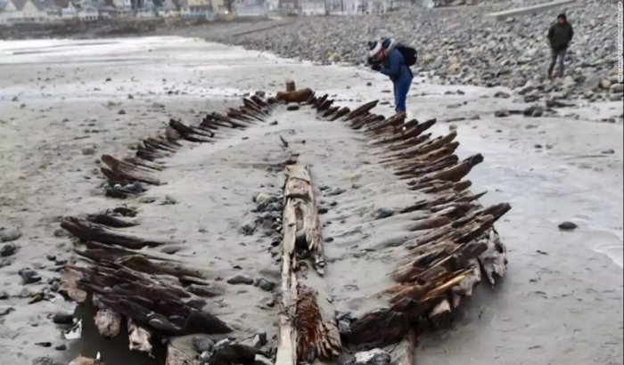 Maine shipwreck uncovered by waves every 20 or so years dated to pre-Revolutionary War times