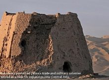 The ruins of a Han Dynasty (202 BC - 220 AD) Chinese watchtower made of rammed earth at Dunhuang.