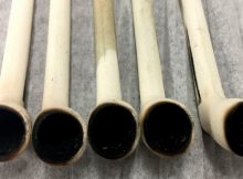 Replica pipes used to experimentally "smoke" tobacco and other native plants in WSU laboratories for the study. The charred residue is then extracted, chemically "fingerprinted", and compared to residue of ancient archaeological pipes.