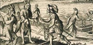New evidence challenges longstanding narratives of early Indigenous-colonizer encounters, as depicted in this 16th-century Theodor de Bry engraving. (Source: British Library)