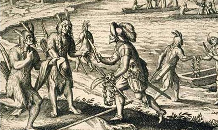 New evidence challenges longstanding narratives of early Indigenous-colonizer encounters, as depicted in this 16th-century Theodor de Bry engraving. (Source: British Library)