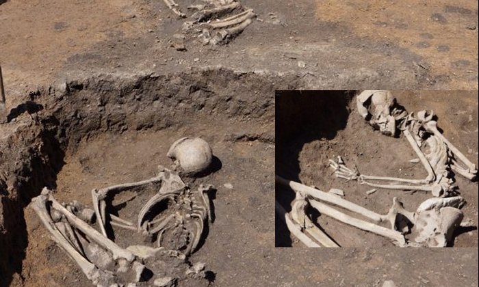 Human skeletons unearthed in the village of Slatina, Bulgaria