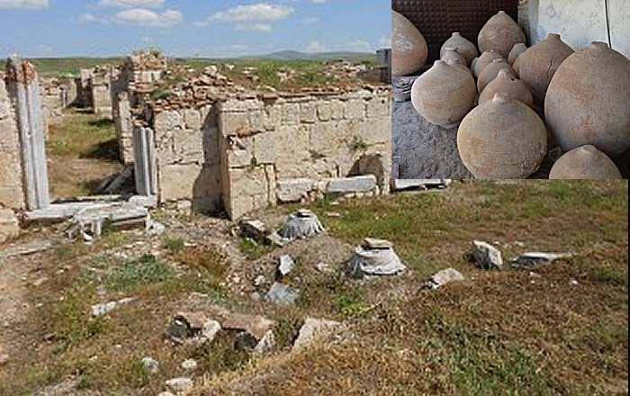 Pithoi filled with wheat in the ancient city of Amorium, Afyonkarahisar, central Turkey.