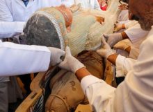 Archaeologists remove the cover of an ancient painted coffin discovered at al-Asasif Necropolis in the Vally of Kings in Luxor, Egypt October 19, 2019. REUTERS/Mohamed Abd El Ghany.