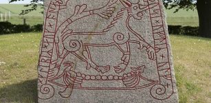 Naglfar and Fenrir on the Tullstorp Runestone in Scania, Sweden