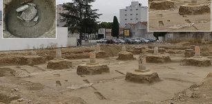 Pile foundations of the old post with traces (oblique) of Vine plantations of the Republican period. Image credit: Antoine Ratsimba/ Inrap