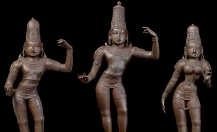 The idols of Lord Ram, Lakshman and Sita, being sent back to Tamil Nadu, were stolen from a temple built in the Vijayanagar period in the Nagapattinam district. Image credit: HT