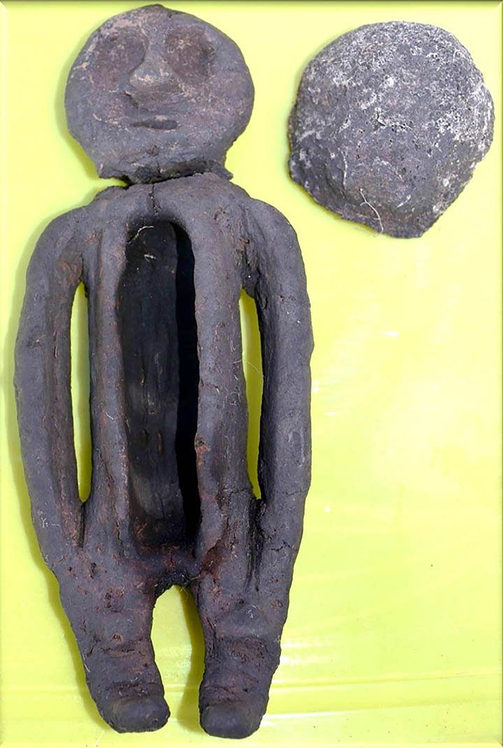 Never-Before-Seen Strange 5,000-Year-Old Clay Figurine With A Tattooed Face And Bone Mask Found In Siberia