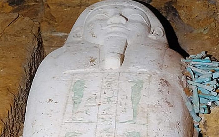 Limestone coffin, shabti figures unearthed in Minya's Al-Gharafa archaeological area, Egypt