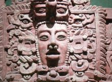 Maya mask. Stucco frieze from Placeres, Campeche. National Museum of Anthropology in Mexico City.