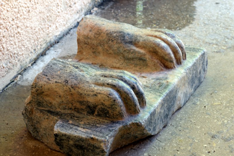 Base of a Sphinx statue found by Hebrew University of Jerusalem archaeologists at the excavations at Tel Hazor, Israel, north of the Sea of Galilee. A hieroglyphic inscription ties the Sphinx to an Egyptian king who was one of the builders of the Giza pyramids, approximately 2500 BCE. The statue is unique in that it is the only one anywhere bearing the pharaoh's name. Credit: Prof. Amnon Ben-Tor and Dr. Sharon Zuckerman