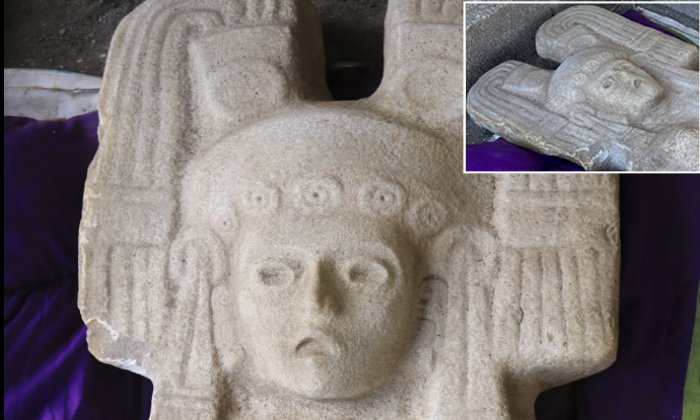 The statue of a female figure unearthed in Hidalgo Amajac, is seen in nearby Alamo Temapache, Veracruz state, Mexico.