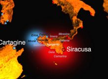 Location of the main Phoenician (blue color) and Greek (red color) cities.