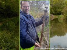 Fisherman Pulls A Viking Sword From The River Cherwell, Oxford, UK