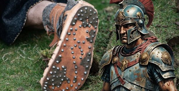 Ancient Roman Sandal With Nails And Game Pieces Found Under A Playground In Germany