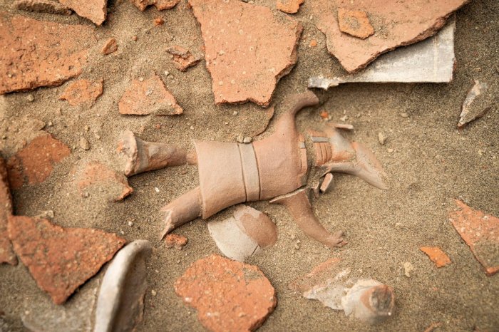 Deliberately Broken Vessel Depicting Warriors In Combat Discovered At the Chankillo Solar Observatory In Casma Valley, Peru Deliberately Broken Vessel Depicting Warriors In Combat Discovered At the Chankillo Solar Observatory In Casma Valley, Peru